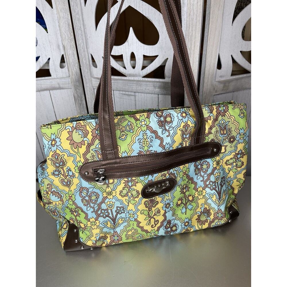 Kathy Van Zeeland Floral Pattern Large Duffle Bag Weekend Overnight Retro Print